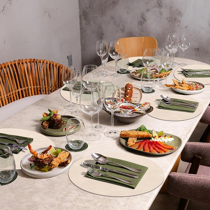 ADRIMER Placemats, Heat Resistant Round Placemats Set of 4 Washable, Waterproof Table Mats, Wipeable Faux Leather Place Mats for Kitchen, Dining Room, Beige - Image 6
