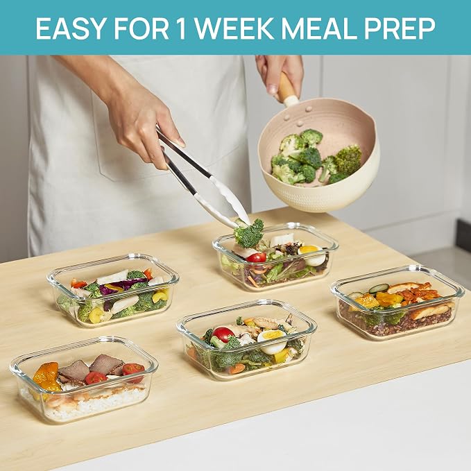 Vtopmart 5Pack 22oz Glass Storage Containers with Lids, Pink | Glass Meal Prep Food Container Sets, Snap Airtight Lid, For Microwave, Oven, Freezer and Dishwasher, BPA Free - Image 4