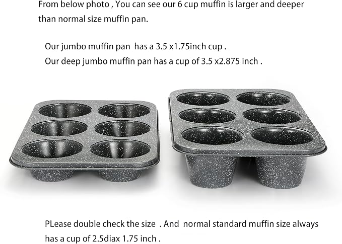 Monfish Jumbo Deep Muffin pan 6 cup large cupcake pan gray granite finish Carbon steel muffin tin 3.5x3inch cup (deep 6 cup) - Image 2