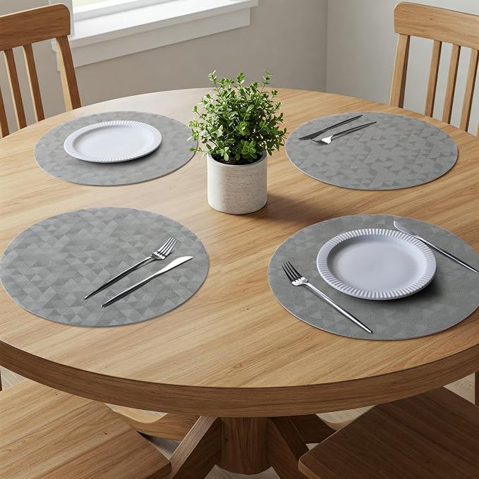 Jovono Upgraded 15" Round Placemats Set of 8, Waterproof & Oil-Proof, Non-Slip Reversible Washable Big Table Mats, Spill-Proof for Kids Families, Restaurant, Hotel, Kitchen, Indoor, Gray - Image 3