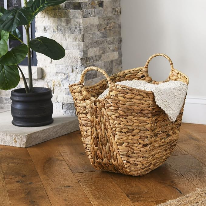 Household Essentials ML-4002 Tall Water Hyacinth Wicker Basket with Handles | Natural, Brown, Natural - Image 8