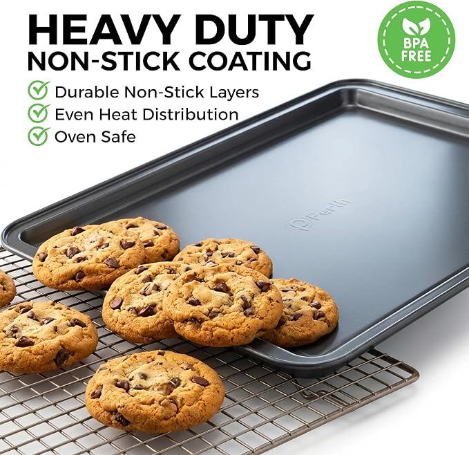 Non-Stick 3-Piece Baking Pan Set – Carbon Steel with Even Heat Distribution, Oven Safe to 446°F, BPA-Free, Dishwasher Safe, Stackable Baking Tools for Easy Storage and Everyday Cooking - Gray - Image 3