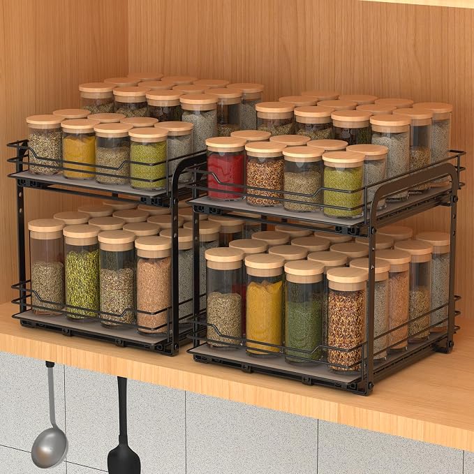 BOIVSHI 2-Tier Spice Rack, Pull Out Cabinet Organizer Spice Racks Height Adjustable Heavy Duty Metal Basket for Inside Cabinets & Pantry Closet(9.5''Wx10.5''Dx9.5''H) - Image 2