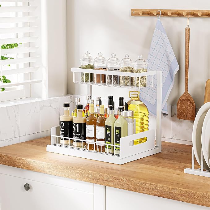 Under Sink Organizer and Storage 2 Pack, Slide Out Cabinet Organizer, Pull Out Sink Shelf for Kitchen Bathroom Laundry, White - Image 4