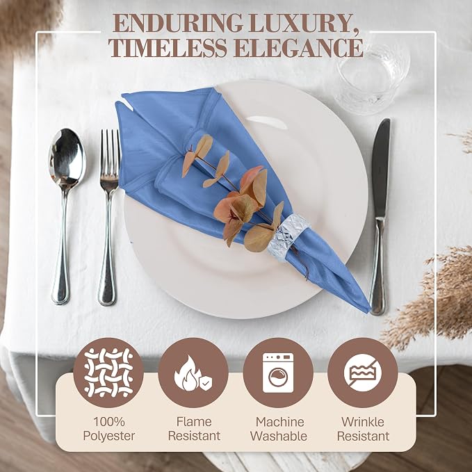 17x17-Inch Shantung Cloth Napkins, Periwinkle, Set of 12 | Bulk Case of 1 Dozen, Satin, Square, 100% Polyester Fabric, Reversible, Faux Dupioni Silk Reverse Side, Machine Washable - Image 2