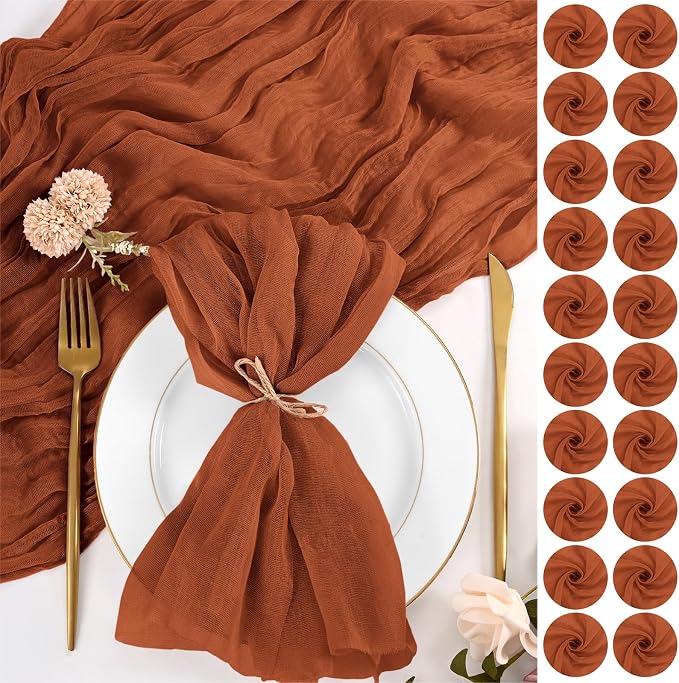 100 Pack Terracotta Fall Napkins 20x20Inch Cheesecloth Napkins | Elegant Cloth Napkins for Table, Washable Rustic Boho Gauze Napkins, for Wedding Party Bridal Baby Shower Dinner Table Decor by Lumaycens
