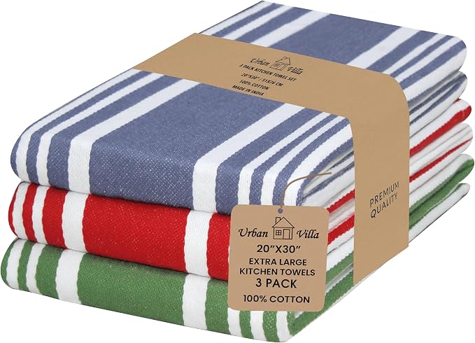 Urban Villa Kitchen Towels Cotton Dish Towels 20”x30” (Set of 3) Multi by CottonTrends