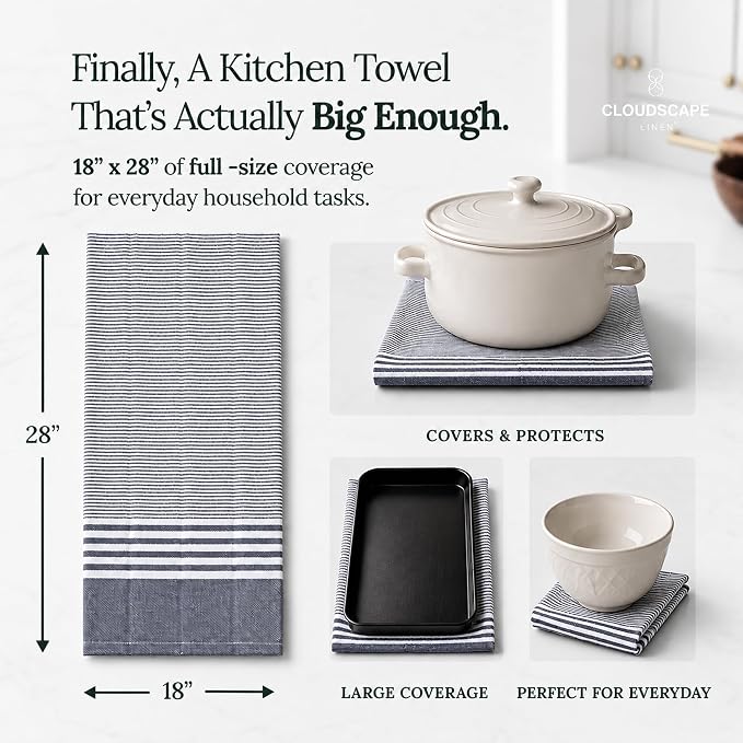 CSL Premium Kitchen Towels Set of 6,Highly Absorbent,Quick Dry,18x28,Indigo - Image 4