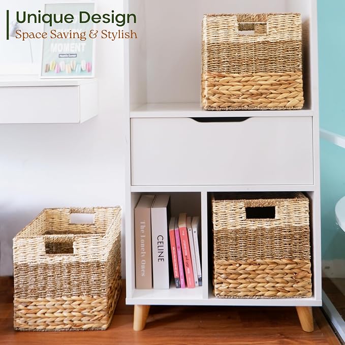 12x12 Baskets for Cube Storage, Wicker Cube Storage Bins Set 4 | 12x12x12 Storage Bins, Foldable Square Baskets For Cube Shelves, Kallax Woven Bins, Versatile Storage, Natural Water Hyacinth - Image 7