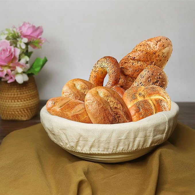 Banneton Bread Proofing Basket 10 Inch Sourdough Proofing Basket with Liner | Round Bread Making Starter Kit Home Bread Baking Basket Tools - Image 2