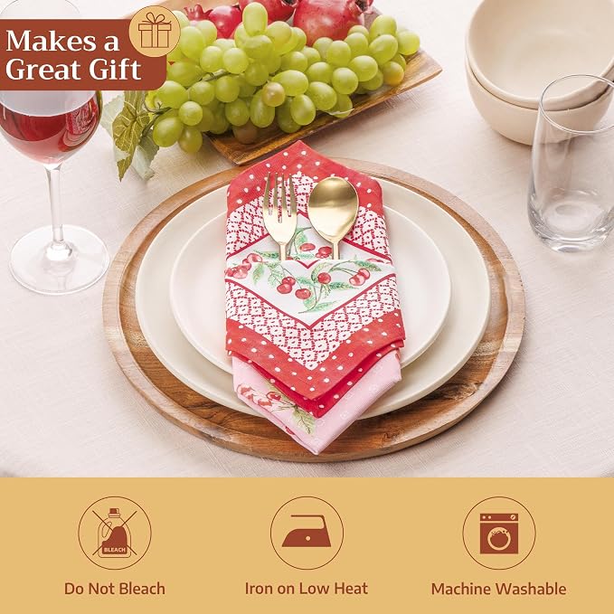 Maison d' Hermine Cloth Napkins Set of 4 Reusable 100% Cotton (18" x 18") | Everyday Square Napkins Cloth Washable Dinner Party Wedding Restaurant Hotel Kitchen Spring Summer - Pink Cherries - Image 5