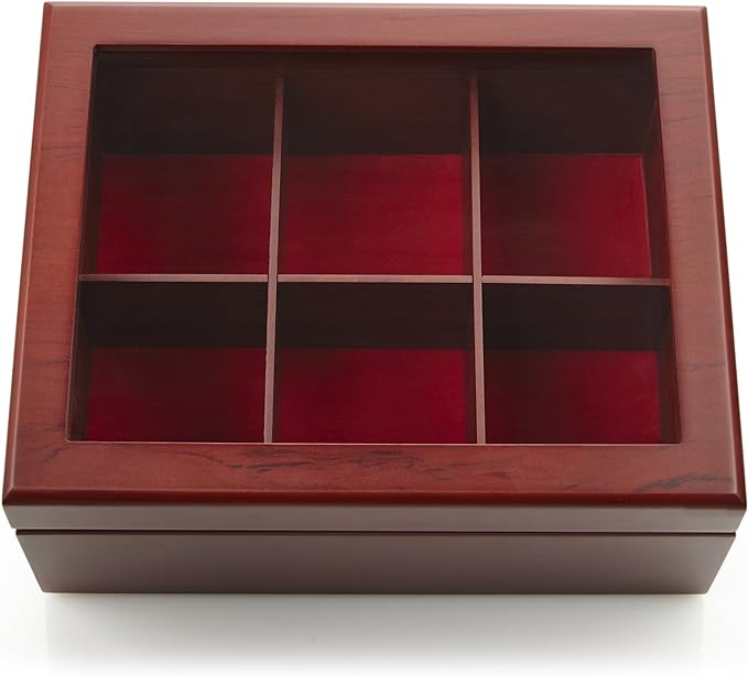 Tea Box - Luxury Wooden Tea Bag Organizer from The Apace Premier Collection - 6 Compartment Tea Storage Chest Container - Elegantly Handmade w/Scratch Resistant Window by ApaceLiving
