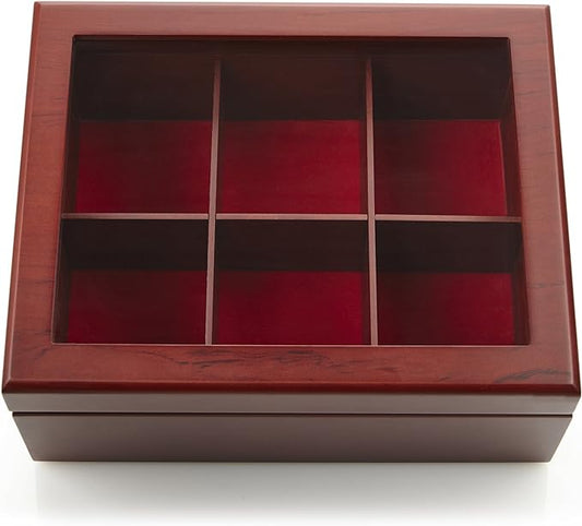 Tea Box - Luxury Wooden Tea Bag Organizer from The Apace Premier Collection - 6 Compartment Tea Storage Chest Container - Elegantly Handmade w/Scratch Resistant Window by ApaceLiving