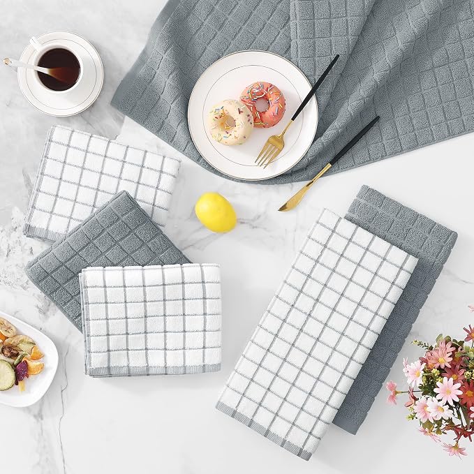 Homaxy Large Premium Cotton Kitchen Towels 16"x 28", 12 Pack, Grey | Natural Ring Spun 390 GSM Dish Towels, Super Absorbent Terry Kitchen Hand Towels, Soft Tea Towels with Hanging Loop - Image 9
