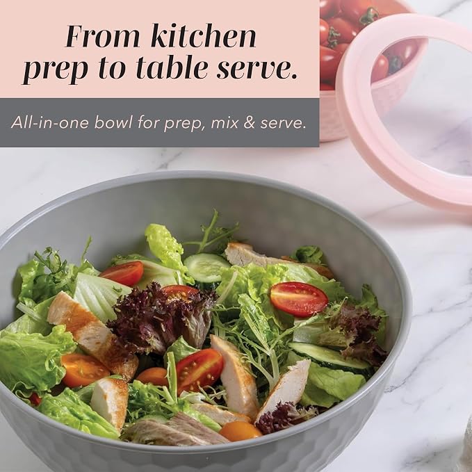 COOK WITH COLOR Mixing Bowls with Lids - 12 Piece Plastic Nesting Bowls Set includes 6 Prep Bowls and 6 Lids, Microwave Safe Mixing Bowl Set, Pink Embossed - Image 4