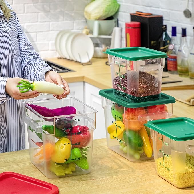 Lallisa 4 Pcs 8qt & 4qt Clear Food Storage Containers with Lids Handles and Scales, Stackable Plastic Square Food Storage Containers for Dough Proofing Baking Kitchen Restaurant(Green) - Image 5