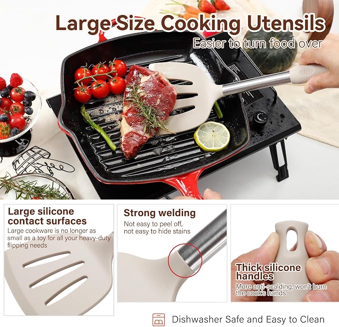 NCUE 35 Pcs Silicone Cooking Utensils Set BPA Free 446°F Heat Resistant | Stainless Steel Handles Kitchen Utensils Set, Thickened Heads Silicone Grips Nonstick Dishwasher Safe for Baking Housewarming - Image 4
