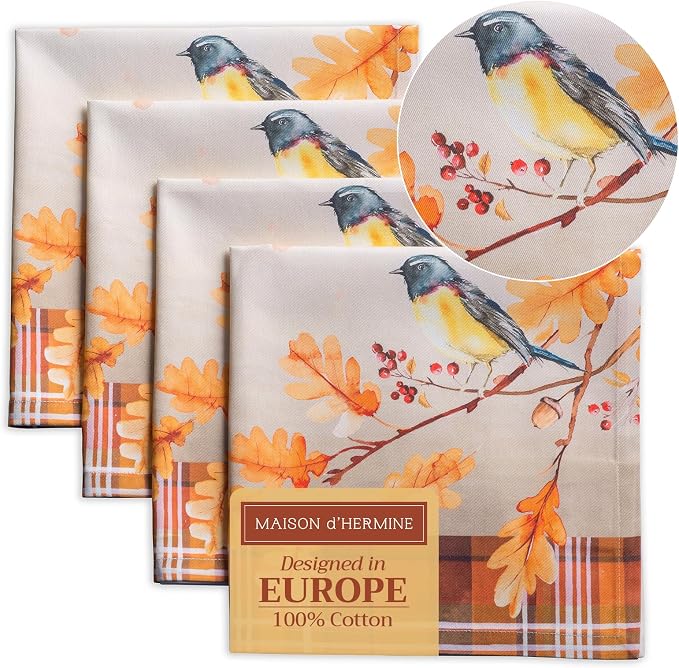 Maison d' Hermine Cloth Napkins Set of 4 Reusable 100% Cotton (20" x 20") | Everyday Square Napkins Cloth Washable Dinner Wedding Restaurant Hotel Kitchen Thanksgiving Christmas - Oak Leaves by MaisondHermine