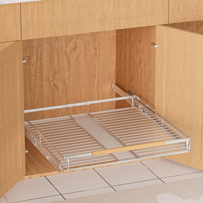 SANNO Pull Out Cabinet Organizer, Pantry Drawer Slide Out Basket Expandable Sliding Shelf Under Sink Shelf, Steel Metal cabinet drawers slide out, Chrome Finish, 23.1 to 39.9" W - Image 7