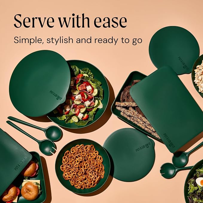 Large Serving Bowl with Lid - Certified Recycled Food-Safe Plastic, BPA-Free, Dishwasher, Microwave, Fridge and Freezer Safe | 4.96qt | Thyme - Image 5