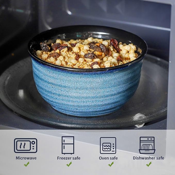 Hasense Cereal Bowl Set of 6, 20 Ounces Ceramic Soup Bowls Set for Kitchen, Suit for Cereal Soup Rice Pasta Salad Oatmeal, Microwave and Dishwasher Safe(Blue) - Image 4
