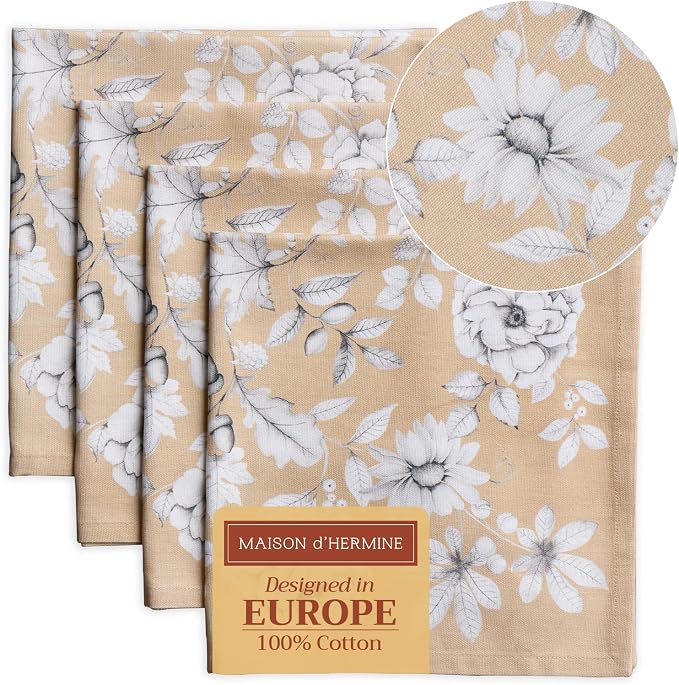 Maison d' Hermine Cloth Napkins Set of 4 Reusable 100% Cotton (20" x 20") | Everyday Square Napkins Cloth Washable Dinner Wedding Restaurant Hotel Kitchen Thanksgiving Christmas - Pretty Autumn by MaisondHermine