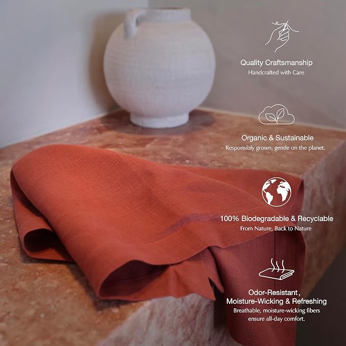 KNOKNO Home Pure Hemp Placemats 18 x 12 Inch Set of 4 Handcrafted with Mitered Corners Natural Fabric,Machine Washable Table Mats for Dining Tables (Red Garnet, Placemats | Set of 4) - Image 5
