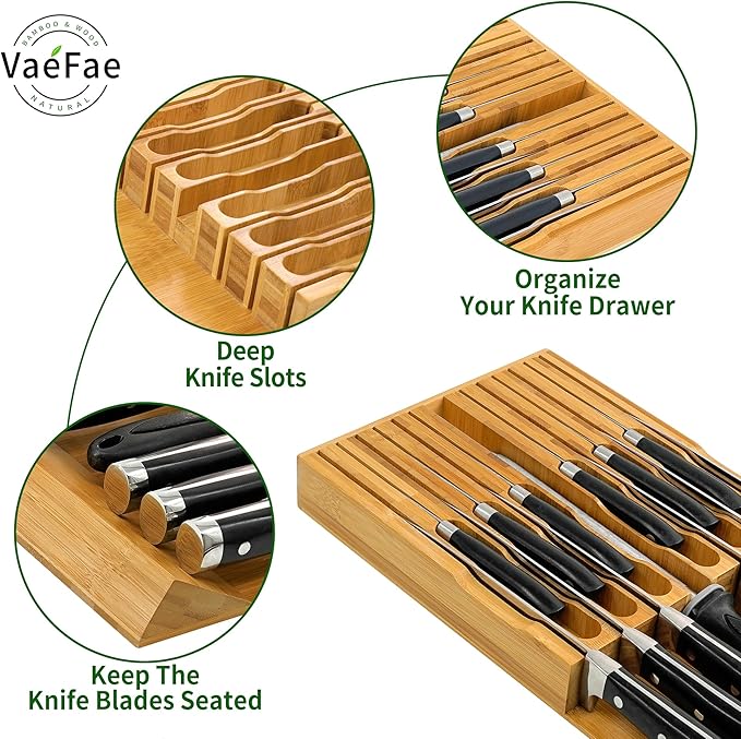 VaeFae Bamboo Silverware Drawer Organizer and Bamboo Knife Drawer Organizer Insert Bundle - Image 7
