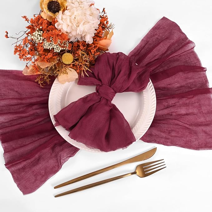 100 Pieces Cloth Napkins Burgundy Dinner Cheesecloth Napkins for Wedding,Wrinkled Cloth Napkins Bulk for Home Party Rustic Table Decoration, 17 x 17 Inch - Image 8