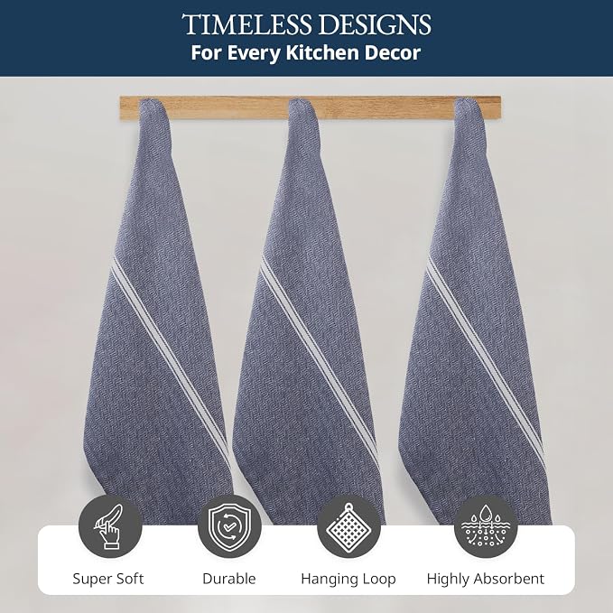 Lane Linen Kitchen Towel Set, 6 Pack 100% Cotton Hand Towels for Kitchen, Dish Towels for Drying Dishes, Lint Free, 14"x25", Good for Cleaning Windows, Ceramic Surface, Glass Stovetops - Blue Chambray - Image 7