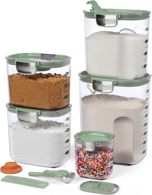 ProKeeper+ Airtight Food Storage Container Set – Clear Plastic Flour and Sugar Canister Set with Magnetic Accessories for Kitchen Organization (Pistachio, 9-Piece) by Unknown