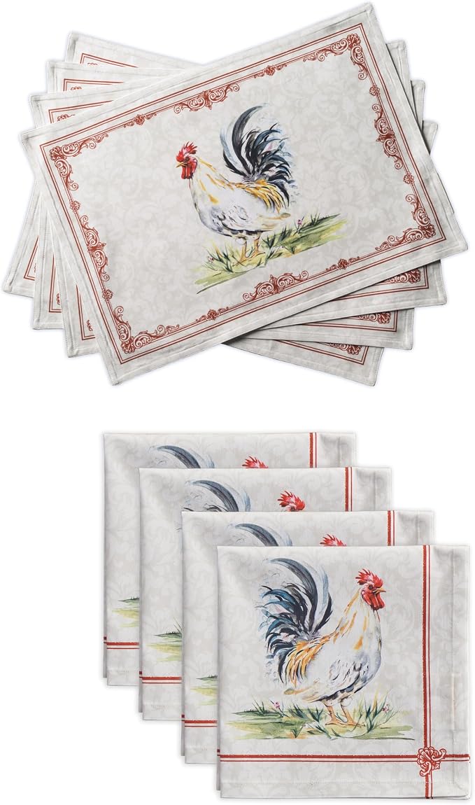 Maison d' Hermine Campagne Bundle Set 100% Cotton Set of 4 Napkins (20 Inch by 20 Inch) and Set of 4 Place Mats (13 Inch by 19 Inch) by MaisondHermine