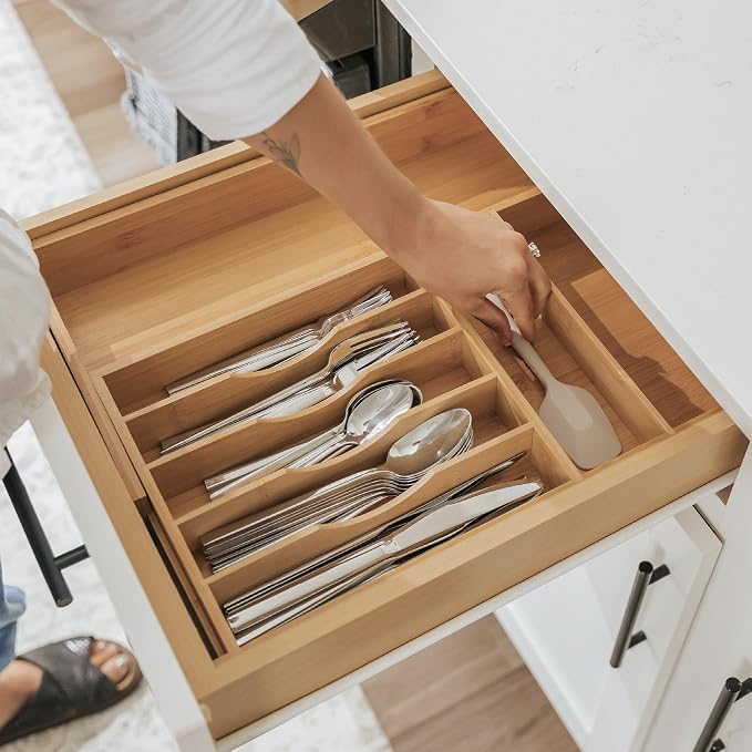 Silverware & Utensil Drawer Organizer, 10.5-19 in, Bamboo | Cutlery, flatware, food-safe contract grade, kitchen drawer fit - Image 8
