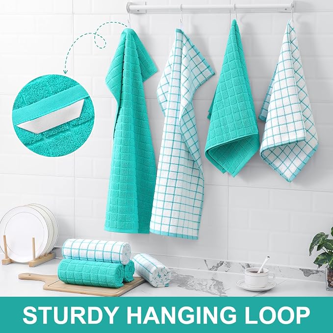 Homaxy Large Premium Cotton Kitchen Towels 16"x 28", 6 Pack, Aqua | Natural Ring Spun 390 GSM Dish Towels, Super Absorbent Terry Kitchen Hand Towels, Soft Tea Towels with Hanging Loop - Image 6