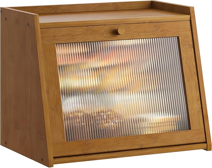 GHWIE Large Bread Box, Easy Access & Cleaning - Bamboo Bread Box for Kitchen Countertop with Acrylic Door (Coffee, Large) by GHWIE