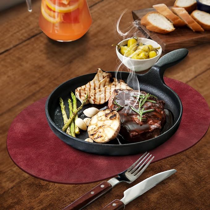 ADRIMER Placemats, Heat Resistant Oval Placemats Set of 12 Washable 12 x 17 Inch, Waterproof Table Mats, Wipeable Pu Place Mats for Kitchen, Dining Room, Wine Red - Image 2