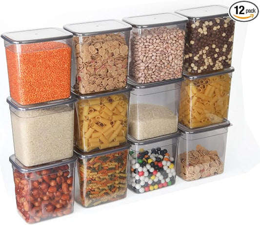 T&D HOME GOODS Storage Jars with Lid, Airtight, Set of 12 Storage Containers, BPA-Free, Storage Container for Cereal, Flour, Kitchen, Practical Organiser Kitchen, (12, Rectangular) by Unknown