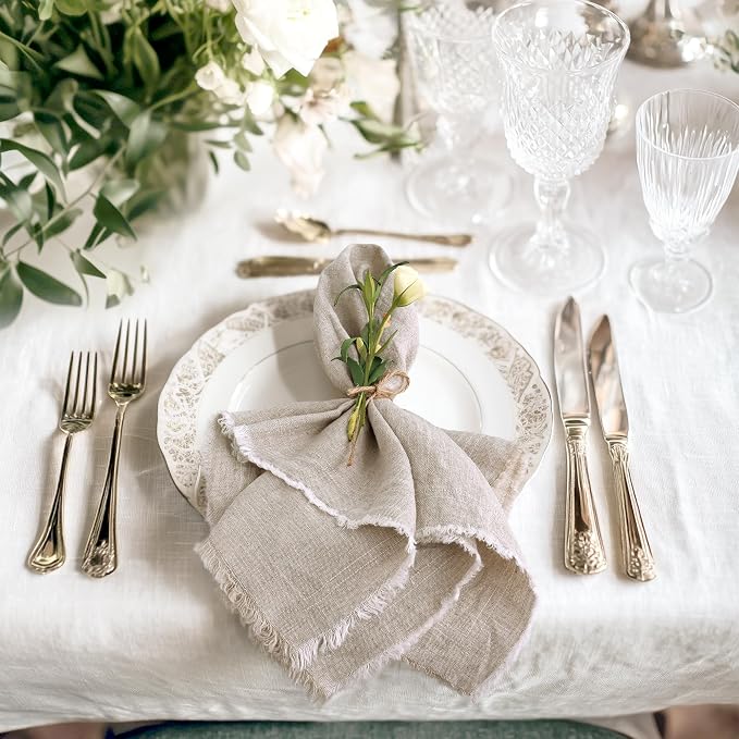 Linen World Fringe Linen Dinner Napkins 18x18 Inch,Soft and Breathable 100% French Flax Cloth Napkins,Stone Washed Set of 4(Natural Fringe) - Image 2