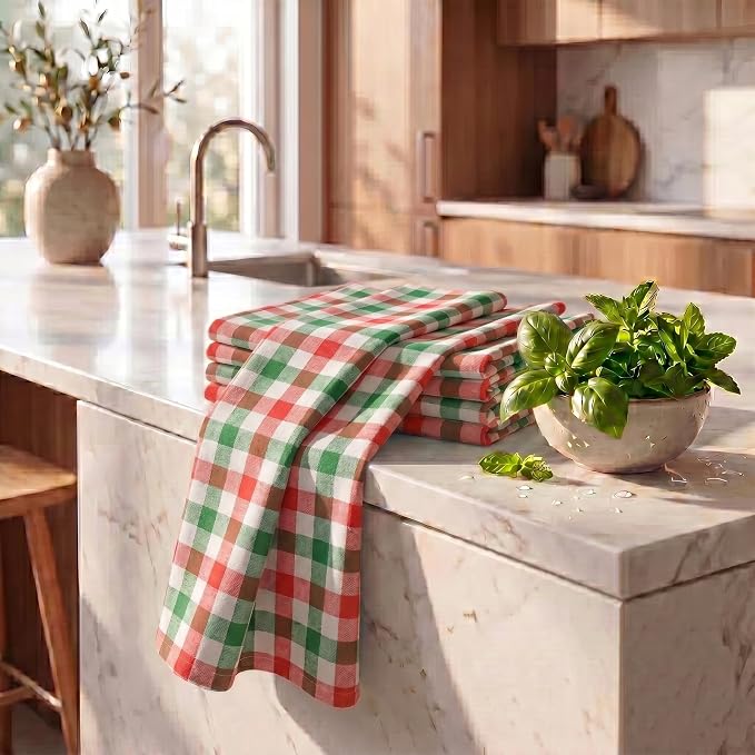 Urban Villa Kitchen Towels Cotton Dish Towels 20”x30” (Set of 6)Red/Grn/Wht - Image 6