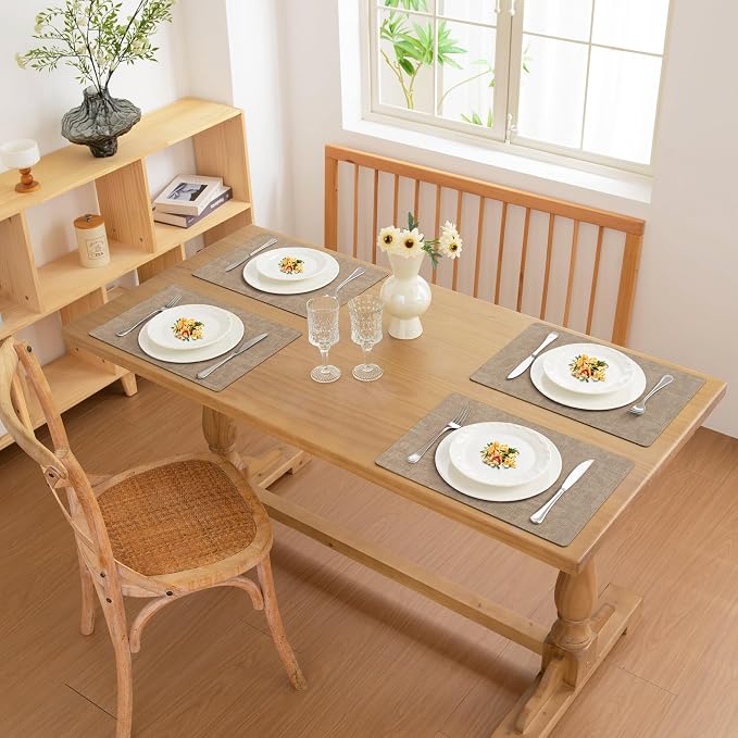 FROMHEART Faux Leather PU Placemats Set of 12 (Light Coffee,11.8" x 17") | Waterproof,Heat/Oil Stain-Resistant Table Mat–Reversible,Non-Slip,Easy to Clean Place Mats for Kitchen,Dining,Indoor/Outdoor - Image 2