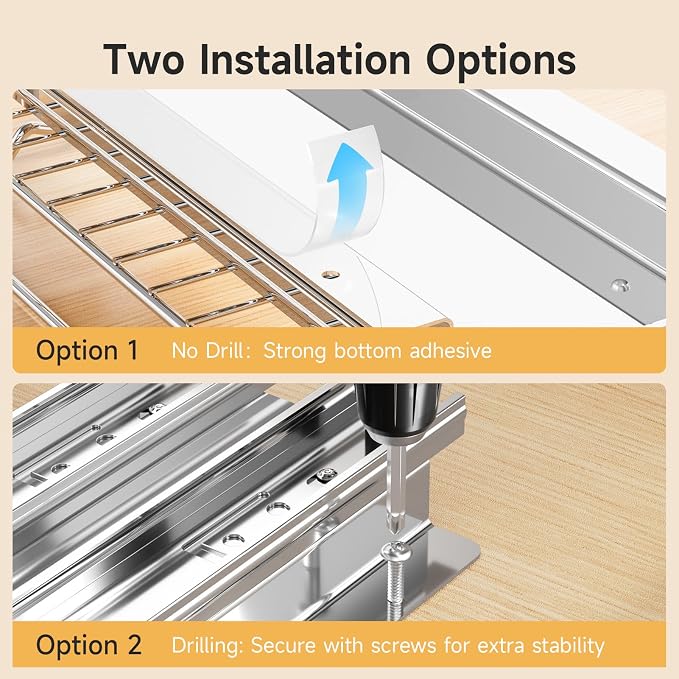 MUDEELA 2 Pack Pull Out Spice Rack for Inside Cabinet, 2 Tier Chrome Spice Organization for Cabinet, Vertical Sliding Out Spice Rack Organizer for Seasoning, 10.4''D×4.8''W×9.3''H - Image 5