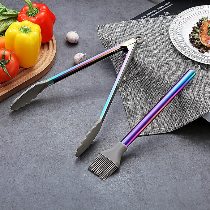 38 Piece Silicone kitchen Cooking Utensils Set with Utensil Crocks, Silicone Head and Stainless Steel Handle Cookware, Kitchen Tools for Utensil Set, Non-Stick kitchen Gadgets,Dishwasher Safe(Rainbow) - Image 8