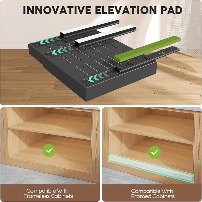 Seinloes 4Pack Expandable Pull Out Cabinet Organizer 21"Deep With Raising Pad for Framed Cabinets,Slide Out Drawers with 4pcs Divider Racks,Roll Out Shelves Adhesive,Adjustable Width 12.05"-20.4"Black - Image 2