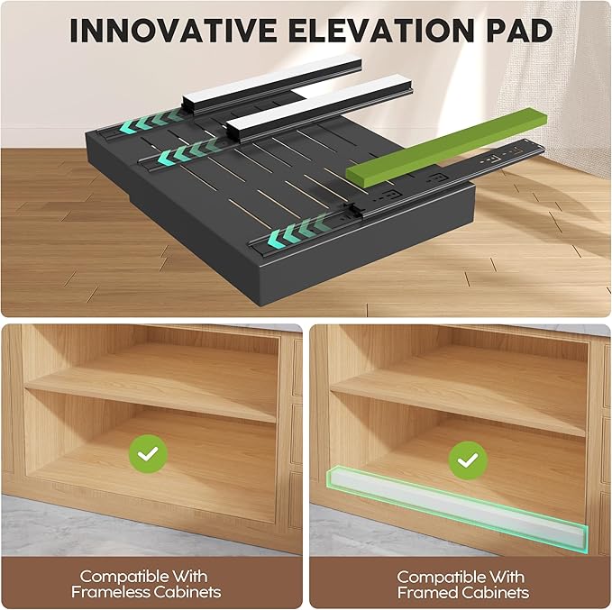 Seinloes 6 Pack Pull Out Cabinet Organizers 21" Deep With Raising Pad for Framed Cabinets, Expandable Slide Out Drawers with 4pcs Divider Racks, Roll Out Shelves, Adjustable Width 12"-20.45" Black - Image 2