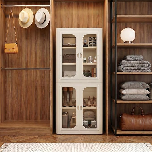 5-Tier Plastic Storage Cabinet with Adjustable Shelves | Stackable,Freestanding, Transparent Doors and Wheels, Tool-free Install, Durable PP, 20.41”×13.79”×52.32” Storage Organizer by AvaloomiaHome