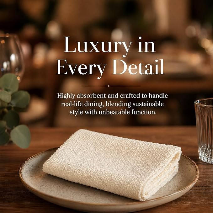 17x17 Solid Beige Cloth Napkins Set of 24 Washable Bulk Wedding | Need catering supplies? This bulk set of 24 beige linen cloth napkins brings sustainable elegance to rustic weddings. - Image 2