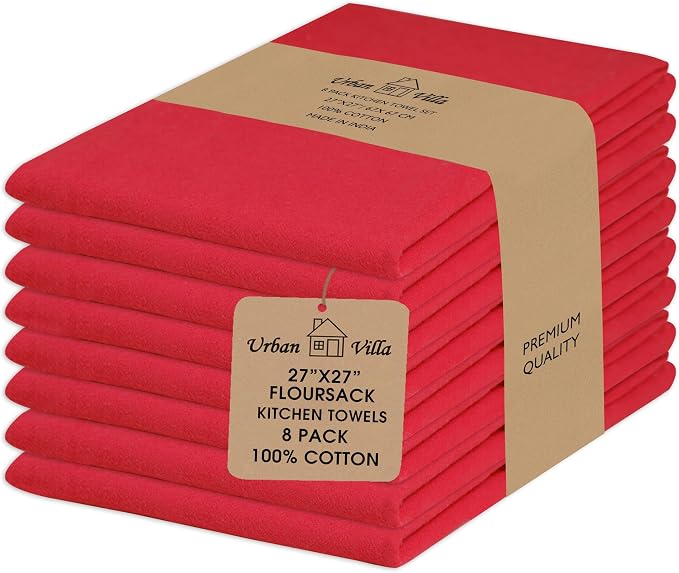 Urban Villa Kitchen Towels Cotton Dish Towels 27”x27” (Set of 8) Red by CottonTrends