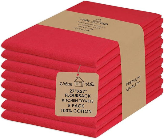 Urban Villa Kitchen Towels Cotton Dish Towels 27”x27” (Set of 8) Red by CottonTrends