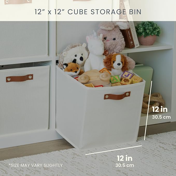 OrganiHaus 12x12 Cube Storage Bins, Set of 4 - Fabric Storage Cubes | Sturdy, holds its shape; odor-free; fits 12-inch cube shelves; vegan leather handles - Image 2