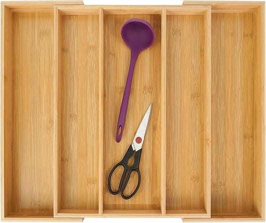 Utoplike Bamboo Expandable Kitchen Drawer Organizer Silverware Utensil Tray | Cutlery Holder, Drawers Divider for Large Utensils, Flatware, Knives, Spatulas in Kitchen, Office, Adjustable 3-5 Slots by Utoplike